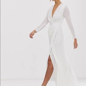 ASOS EDITION pleated plunge wrap wedding dress in sequin.